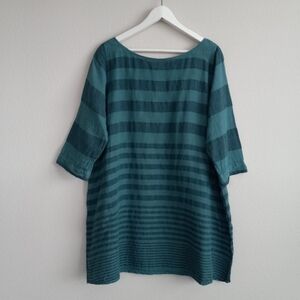 La Bottega Di Brunella 100% Linen Striped Relaxed A-line Tunic Green Teal L